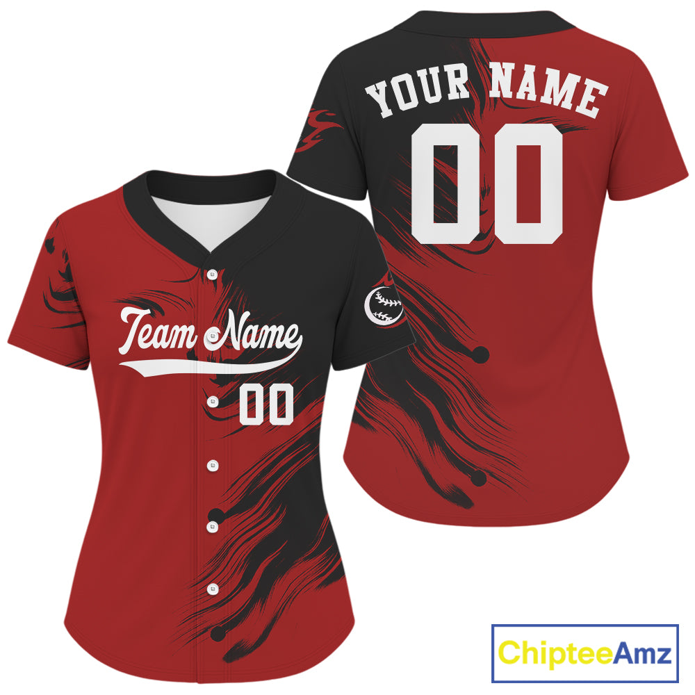 Women's Red And Black Baseball Jersey Personalized Outfits Baseball Shirt For Newborns NYN0881
