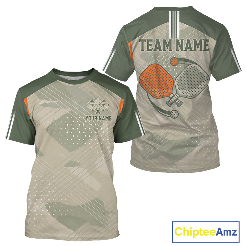 Custom Green And Orange Camouflage Pickleball T-Shirt For Men Pickleball Team Jerseys NYN1273