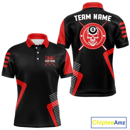 Black & Red Skull Pool 8 Ball Men Billiard Polo & 1/4-Zip Shirt Personalized Ball Billiard Attire NYN2593