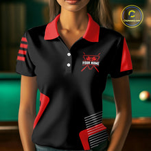 Load image into Gallery viewer, Black &amp; Red Skull Pool 8 Ball Women Billiard Polo &amp; 1/4-Zip Shirt Personalized Ball Billiard Attire NYN2593