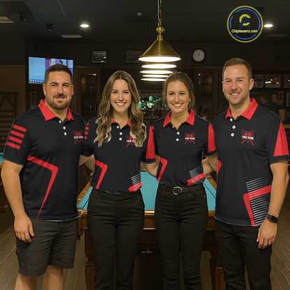 Black & Red Skull Pool 8 Ball Men Billiard Polo & 1/4-Zip Shirt Personalized Ball Billiard Attire NYN2593