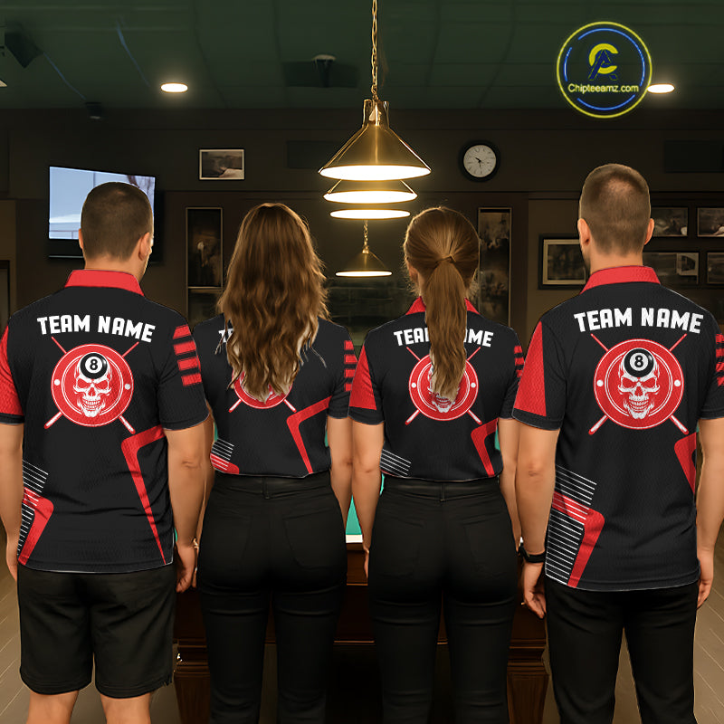 Black & Red Skull Pool 8 Ball Men Billiard Polo & 1/4-Zip Shirt Personalized Ball Billiard Attire NYN2593