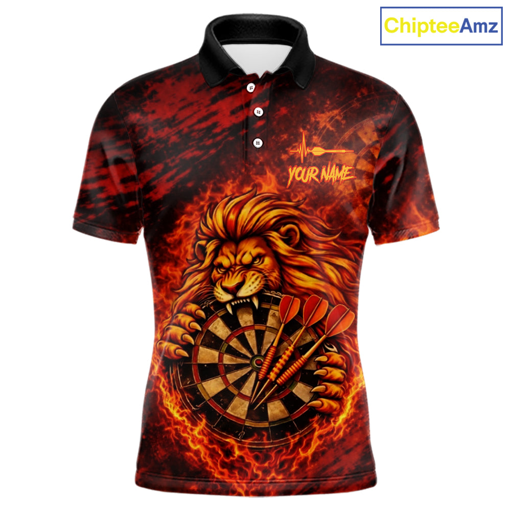 Lion Fire Flame Dartboard & Arrow Men Darts Polo Shirt Personalized Red Grunge Darts Jerseys NYN2599