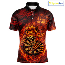 Load image into Gallery viewer, Lion Fire Flame Dartboard &amp; Arrow Men Darts Polo Shirt Personalized Red Grunge Darts Jerseys NYN2599