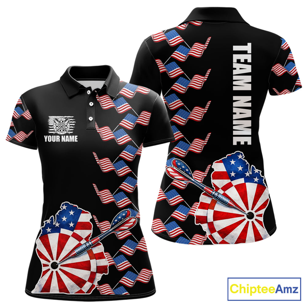 Custom American Flag Pattern Dartboard Darts Polo Shirts For Women Patriotic Darts Team Jerseys NYN2756