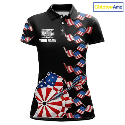 Custom American Flag Pattern Dartboard Darts Polo Shirts For Women Patriotic Darts Team Jerseys NYN2756