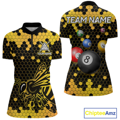 Hexagon Bee 8 Ball Pool Billiard Polo & Quarter-Zip Jerseys For Women Custom Billiard Team Appeal NYN2759