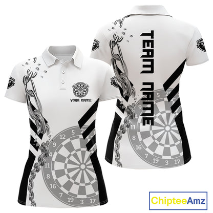 Silver Chains White And Black Dartboards Dart Shirts For Women, Dart Team Jerseys NYN0054