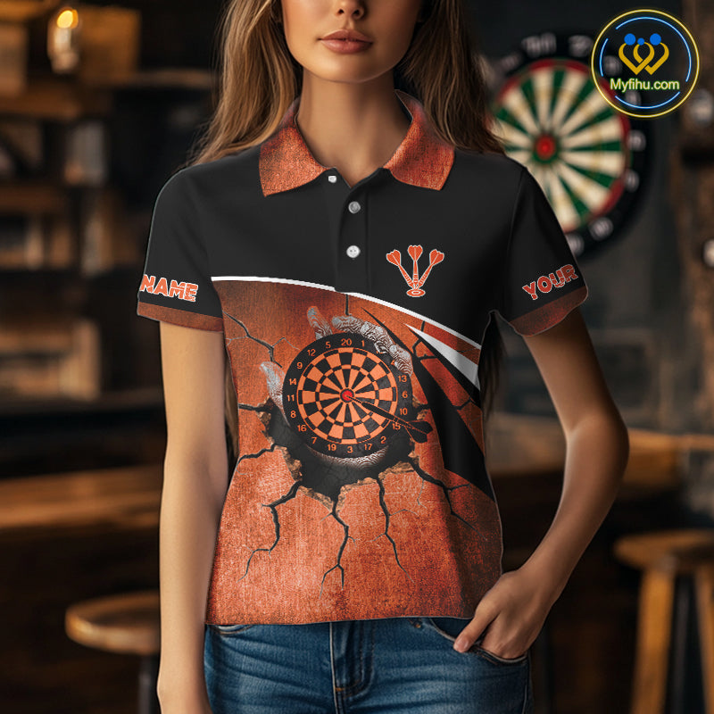 Hand Holding Orange Dartboards Cracked Grunge Dart Shirts For Women, Dart Jerseys NYN0056