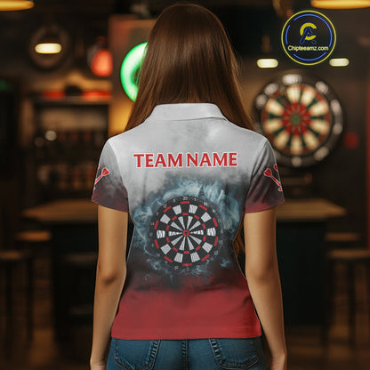 Custom Red And Blue Smoke Dartboards Dart Shirts For Men Grunge Dart Women Jerseys NYN0060