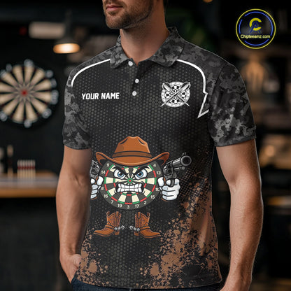 Grunge Brown Funny Dartboard Cowboy Gun Darts Shirt For Men Custom Camouflage Dart Team Jerseys NYN3163