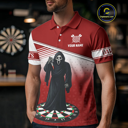 Grim Reaper Dartboard Custom Red Darts Shirt For Men - Personalized Name For Players NYN0674