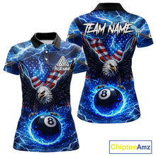 Load image into Gallery viewer, US Flag Eagle Thunder Blue Pool 8 Ball Women Billiard Shirt Custom Patriotic Billiard Team Attire NYN2604