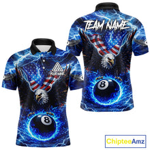 Load image into Gallery viewer, US Flag Eagle Thunder Blue Pool 8 Ball Men Billiard Shirt Custom Patriotic Billiard Team Attire NYN2604