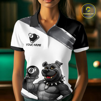 Grey And White Paint Funny Bulldog 8 Ball Billiard Pool Shirt For Women Custom Billiard Team Appeal NYN2765