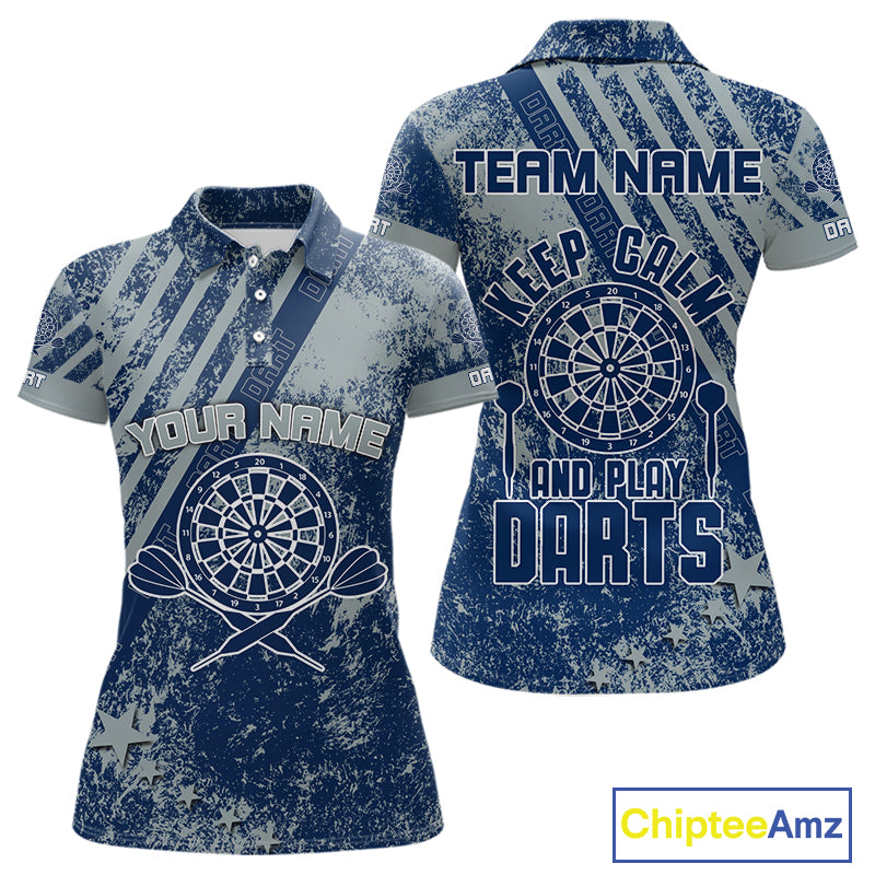 Keep Clam And Plays Dart Custom Blue Grunge Dart Shirts For Women, Dart Team Jerseys NYN0065