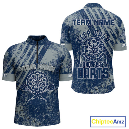 Keep Clam And Plays Dart Custom Blue Grunge Dart Shirts For Men, Dart Team Jerseys NYN0065