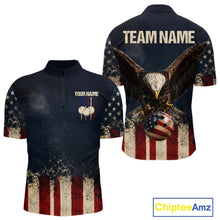 Load image into Gallery viewer, American Flag Grunge Bowling Team Jerseys For Men Custom Eagle Patriot Bowling Polo 1/4-Zip Shirt NYN3168