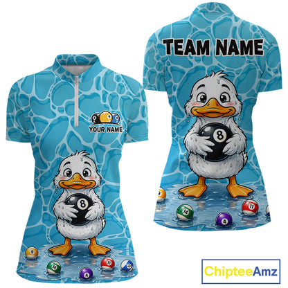 Blue Wet Duck Women's Quarter-Zip Pool Shirt, Personalized Tournament Billiard Jersey