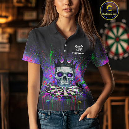 Custom Purple Crown Skull Colorful Dripping Dartboard Women Darts Polo Shirt Dart Jerseys NYN1827