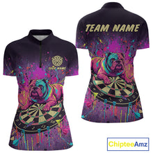Load image into Gallery viewer, Custom Purple Bulldog Splatter Dartboard Women Darts Quarter-Zip Shirt Funny Colorful Dart Jerseys NYN1828