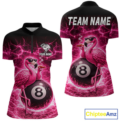 Thunder Pink Funny Flamingo Smokes Pool 8 Ball Women Billiard Shirt Custom Ball Billiard Team Attire NYN2612