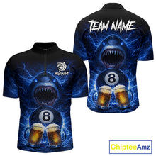 Load image into Gallery viewer, Blue Funny Lightning Shark Cheer Beers Pool 8 Ball Men Billiard Shirt Custom Ball Billiard Attire NYN2613