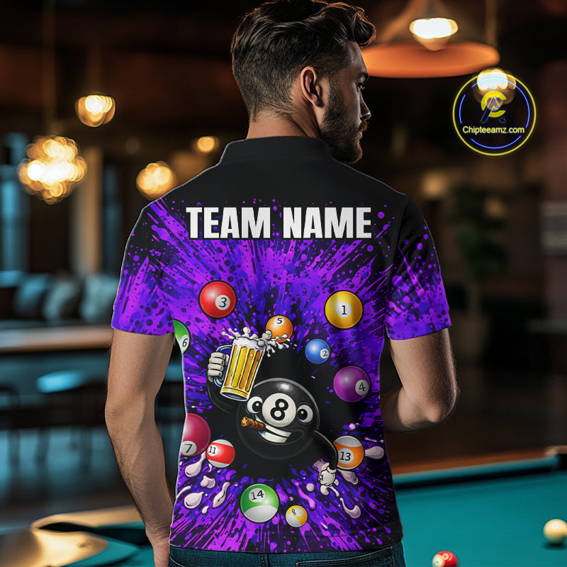 Purple Splatter Paint Pool 8 Ball Billiard Shirt For Men Custom Funny Beer 8 Ball Billiard Attire NYN2615
