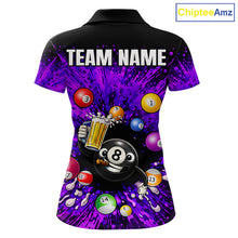 Load image into Gallery viewer, Purple Splatter Paint Pool 8 Ball Billiard Shirt For Women Custom Funny Beer 8 Ball Billiard Attire NYN2615