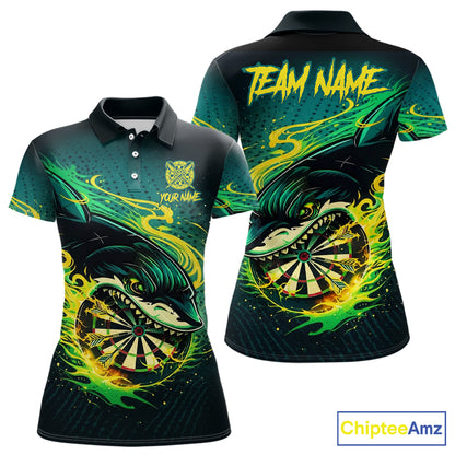 Green Splatter Paint Shark Dartboard & Arrow Women Darts Polo Shirt Custom Darts Team Jersey NYN2616