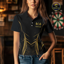 Load image into Gallery viewer, Personalized Black And Gold Wings Dart Arrow Women Darts Polo Shirt Custom Dart Team Jersey NYN2619