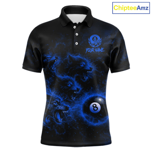 Horror Wolfs Blue Flames Smoke Pool 8 Ball Men Billiard Shirt Custom Ball Billiard Team Attire NYN2622