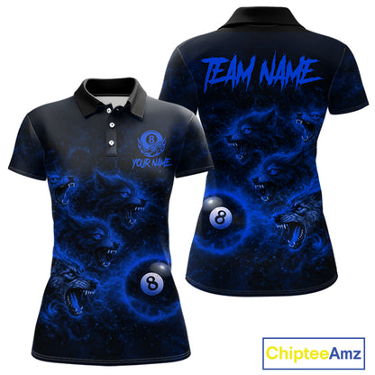 Horror Wolfs Blue Flames Smoke Pool 8 Ball Women Billiard Shirt Custom Ball Billiard Team Attire NYN2622