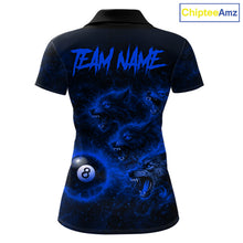 Load image into Gallery viewer, Horror Wolfs Blue Flames Smoke Pool 8 Ball Women Billiard Shirt Custom Ball Billiard Team Attire NYN2622