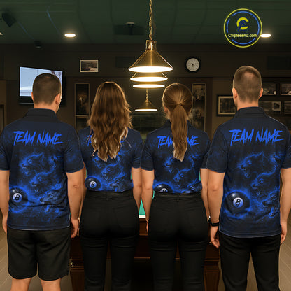 Horror Wolfs Blue Flames Smoke Pool 8 Ball Men Billiard Shirt Custom Ball Billiard Team Attire NYN2622