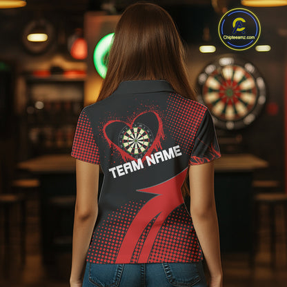 Red Dripping Heart Halftone Pattern Custom Dart Shirt For Women, Dart Team Jerseys NYN0219