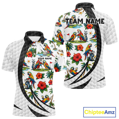 Tropical White And Black Golf Ball Polo Golf Shirts For Men Custom Parrot Golf Team Attire NYN3175