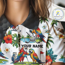 Load image into Gallery viewer, Tropical White And Black Golf Ball Polo Golf Shirts For Women Custom Parrot Golf Team Attire NYN3175
