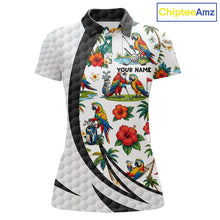 Load image into Gallery viewer, Tropical White And Black Golf Ball Polo Golf Shirts For Women Custom Parrot Golf Team Attire NYN3175