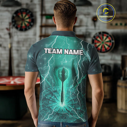 Turquoise Thunder Cracked Dartboard Men's Darts Shirt - Custom Name For Players NYN0423