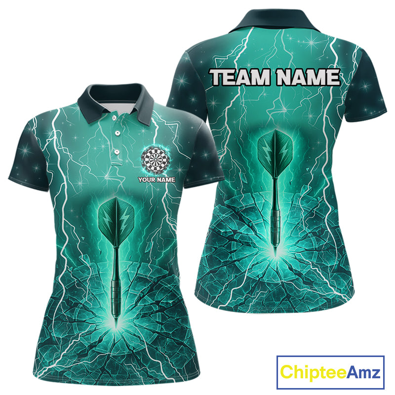 Turquoise Thunder Cracked Dartboard Women's Darts Shirt - Custom Name For Players NYN0423