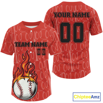Custom Red Flames Baseball Ball Jersey For Men Personalized Youth Baseball Shirt NYN0899
