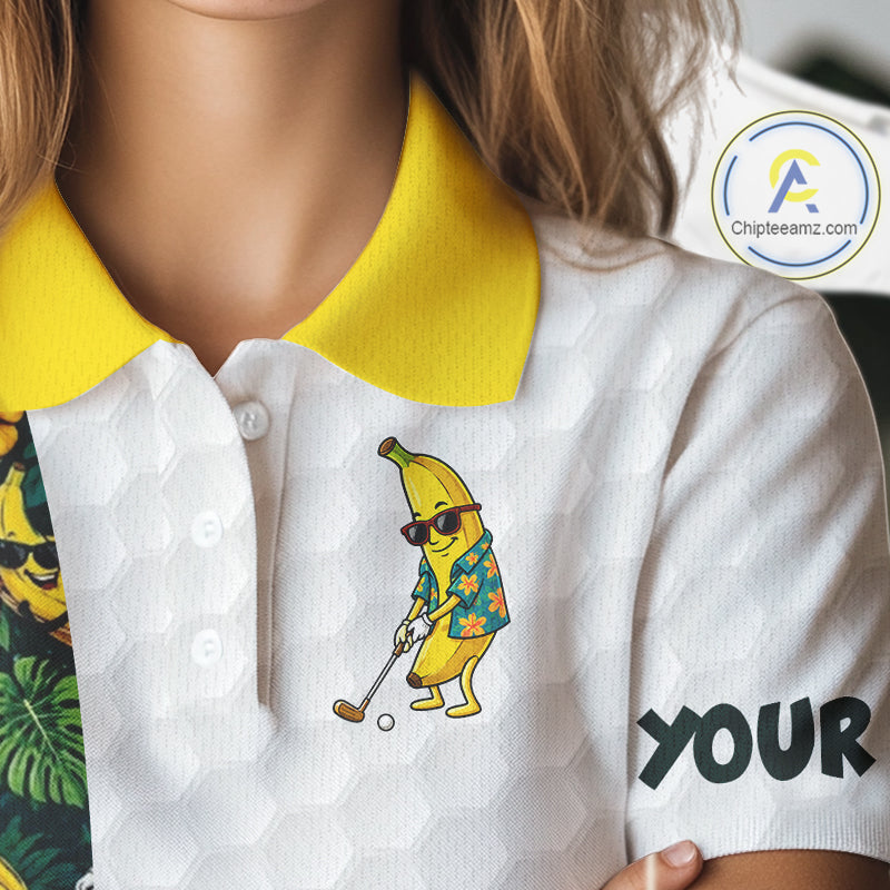 Custom Banaba Golfer Golf Ball Team Attire Tropical Monstera Golf Polo Golf Shirts For Women NYN3178