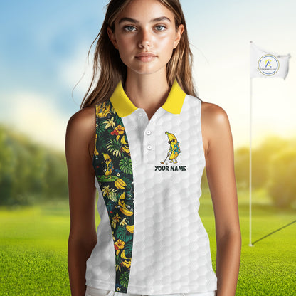 Custom Banaba Golfer Golf Ball Team Attire Tropical Monstera Golf Sleeveless Polo Golf Shirts For Women NYN3178