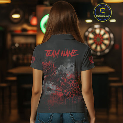 Custom Red Splatter Rose Dartboard Grunge Darts Polo Shirt For Women Outfit Dart Jerseys NYN1832