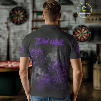 Custom Purple Splatter Rose Dartboard Grunge Darts Polo Shirt For Men Outfit Dart Jerseys NYN1833