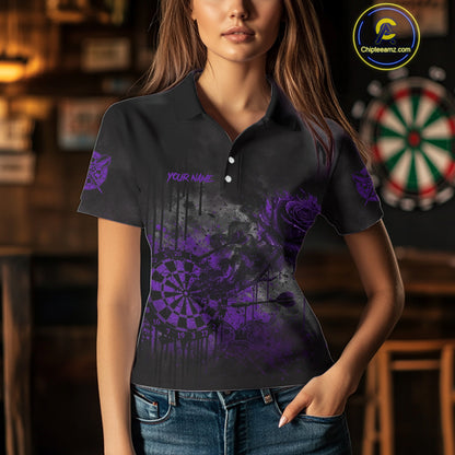 Custom Purple Splatter Rose Dartboard Grunge Darts Polo Shirt For Women Outfit Dart Jerseys NYN1833