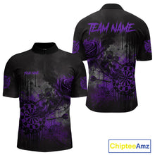 Load image into Gallery viewer, Custom Purple Splatter Rose Dartboard Grunge Darts Quarter-Zip Shirt For Men Outfit Dart Jerseys NYN1833