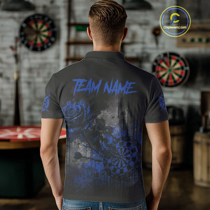 Custom Blue Splatter Rose Dartboard Grunge Darts Polo Shirt For Men Outfit Dart Jerseys NYN1834