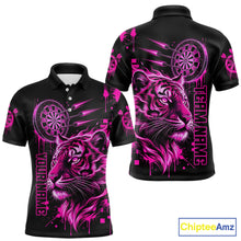 Load image into Gallery viewer, Pink Neon Tiger Lightning Dartboard Men Dart Polo Shirts Custom Name &amp; Team Dart Jerseys NYN2098